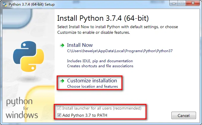 勾选Add Python to PATH